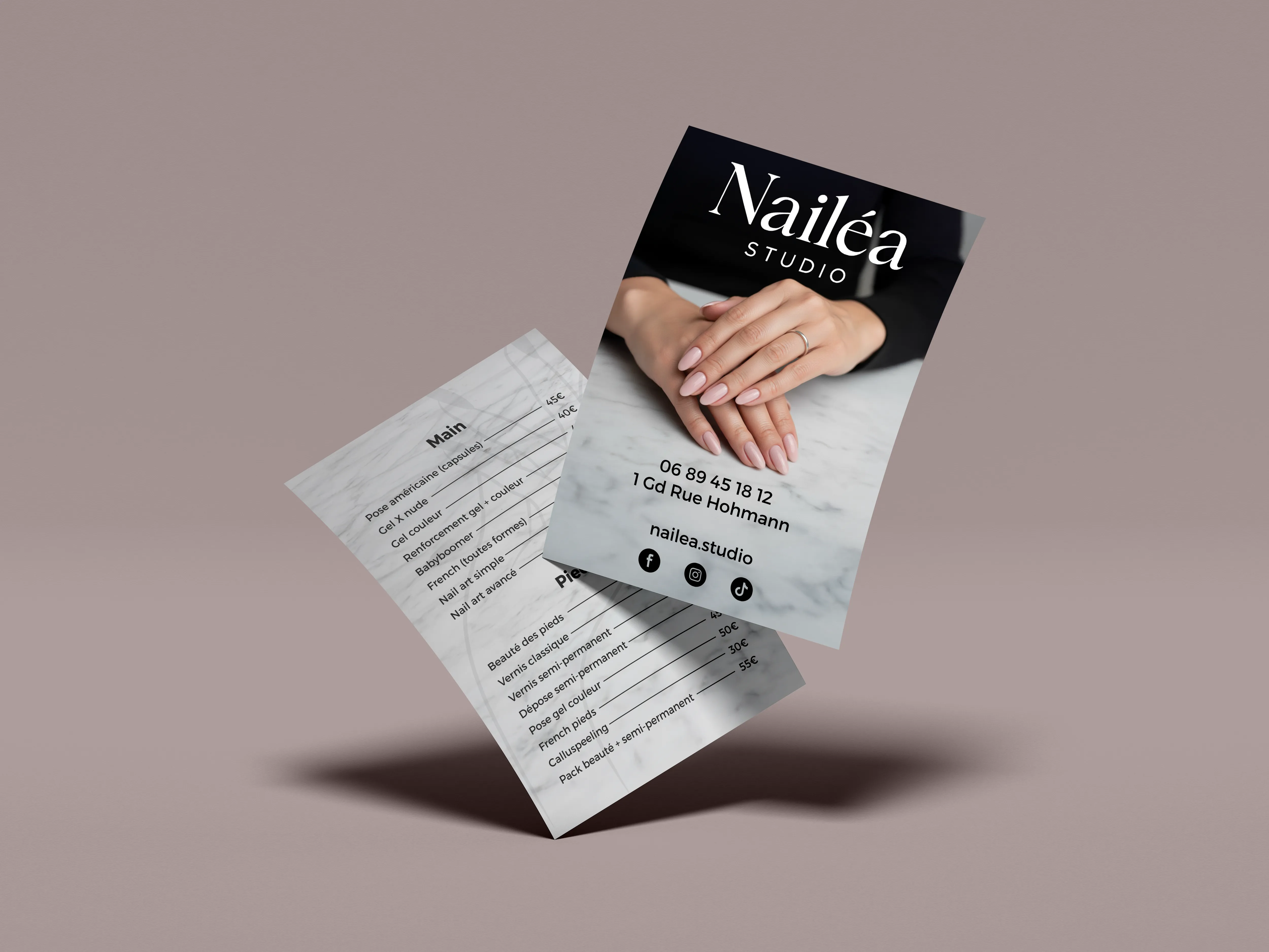 Flyer Nailéa Studio recto verso présentant les prestations